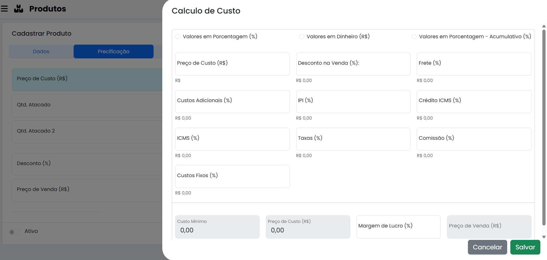 calculo de custo